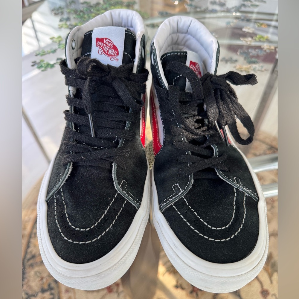 Vans Black and Red High-Top Sneakers